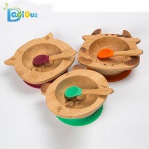Tazón de bambú orgánico Regalo para niños pequeños Set Bebé Bambú Aspirador Forma animal Bamboo Baby Bowl